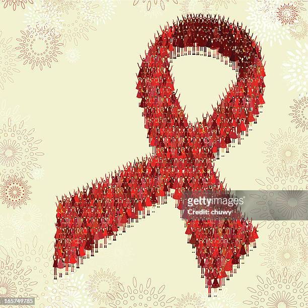 people making an aids awareness ribbon - hiv stock illustrations