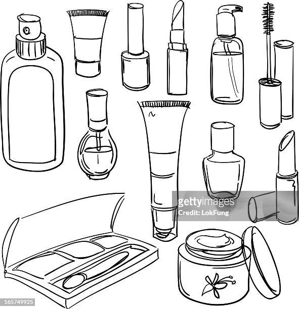 cosmetic products collection - cosmetics icon stock illustrations