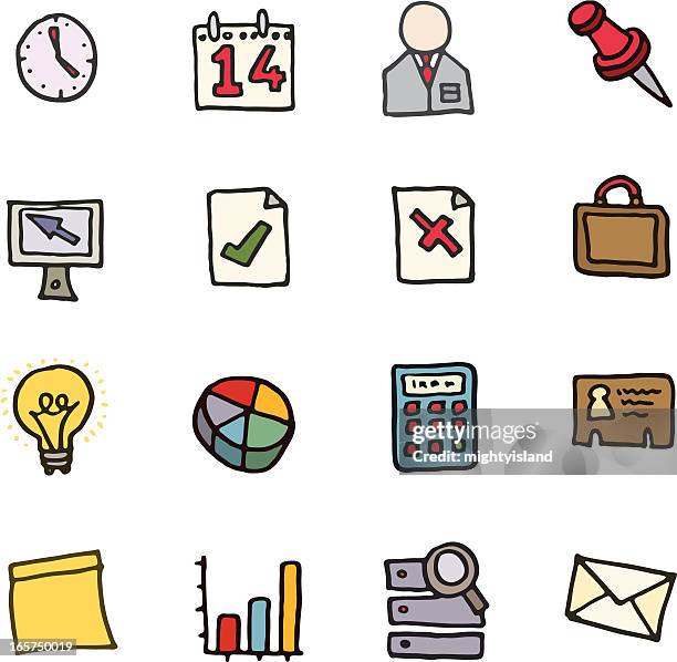 office icon doodle icons - checking mail stock illustrations