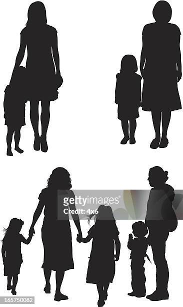 mothers with their children - clip art family stock illustrations