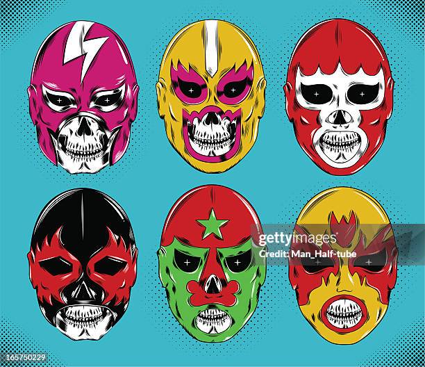 ilustraciones, imágenes clip art, dibujos animados e iconos de stock de dead luchador máscaras - cultura mexicana