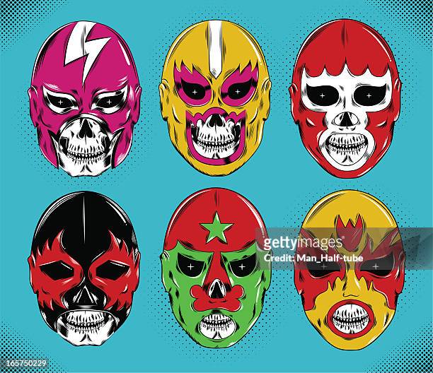 ilustrações, clipart, desenhos animados e ícones de morto máscaras lutador de luta livre - mexican ethnicity