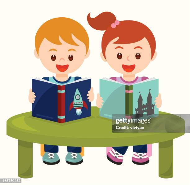 children reading group - picture book stock illustrations