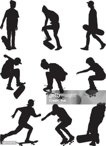 pro skaters skateboarding - skateboard sequence stock illustrations