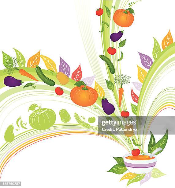 fresh and healthy vegetables soup explosion - green pea soup stock illustrations