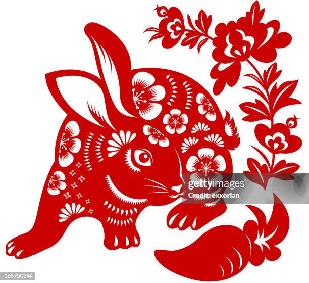 jahr des kaninchens - chinese new year vector stock-grafiken, -clipart, -cartoons und -symbole