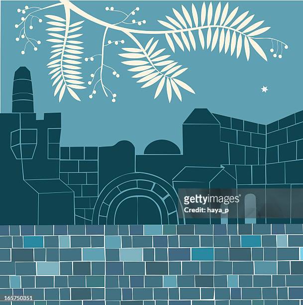 illustrazioni stock, clip art, cartoni animati e icone di tendenza di sera nella città vecchia, gerusalemme - muro del pianto
