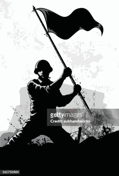 ilustraciones, imágenes clip art, dibujos animados e iconos de stock de saludar con la mano en la bandera - battlefield