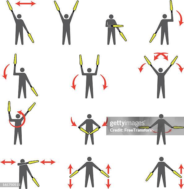 ilustrações, clipart, desenhos animados e ícones de lineperson sinais - operador de controle de tráfico aéreo