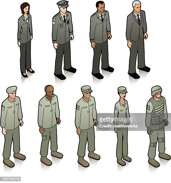 stockillustraties, clipart, cartoons en iconen met a group of military personnel dressed in uniform - lieutenant