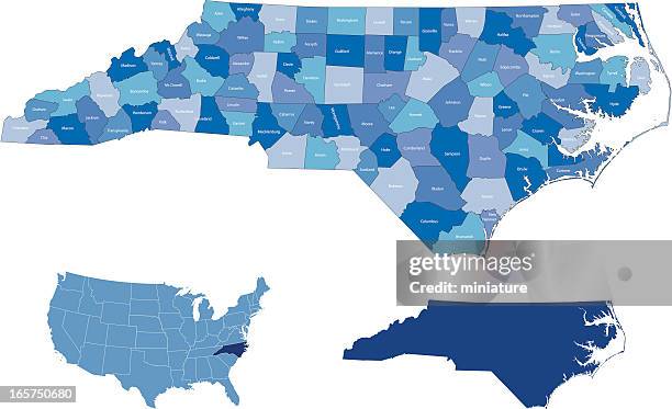 north carolina & counties map - territorial animal stock illustrations