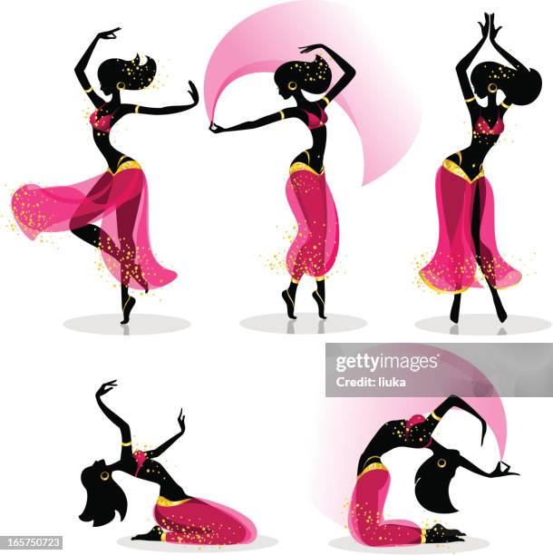 different belly dancers poses and motions - belly dancer stock illustrations