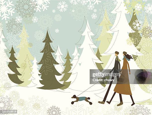 christmas landscape with walking couple - christmas background no people stock illustrations