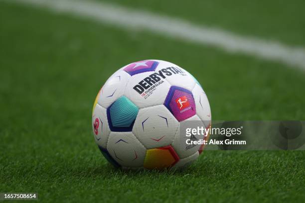 Detailed view of the Select Derbystar match ball during the Bundesliga match between Eintracht Frankfurt and 1. FC Köln at Deutsche Bank Park on...