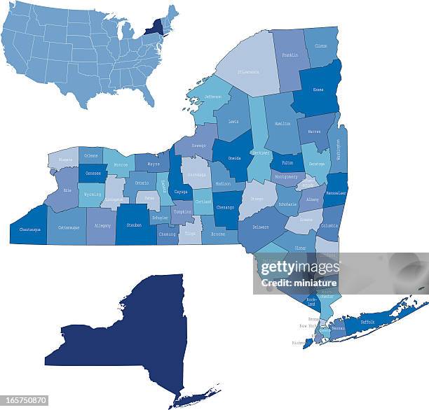 new york & counties map - new york state map outline stock illustrations