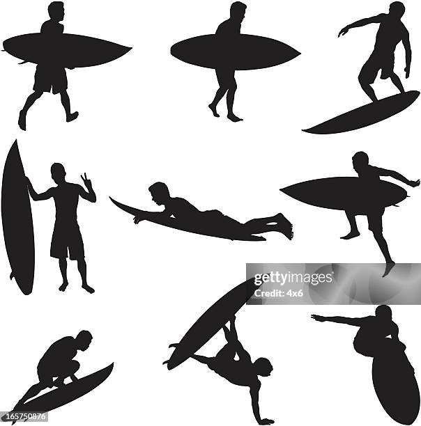 awesome surfer guy surfing - upside down stock illustrations