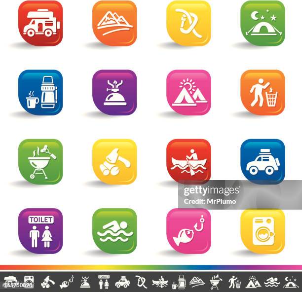 outdoors and camping icons | rainbow series - bbq tools isolated stock illustrations