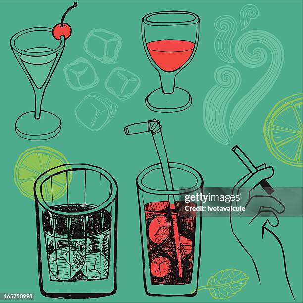 gekritzel getränke - wine glass finger food stock-grafiken, -clipart, -cartoons und -symbole