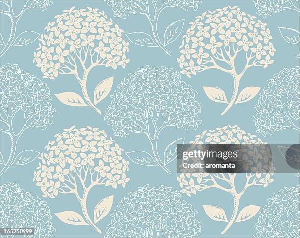 blue wallpaper with hydrangea - inflorescence stock illustrations