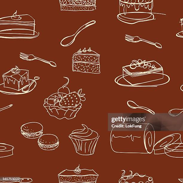 bildbanksillustrationer, clip art samt tecknat material och ikoner med seamless background - cakes and dessert - biskvi