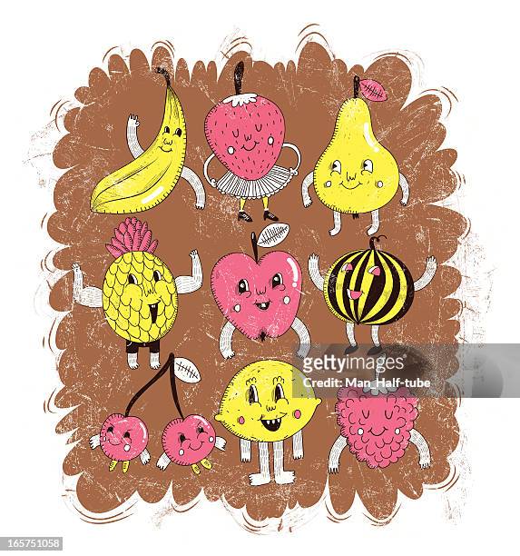 doodle fruits - fruit cartoon stock illustrations