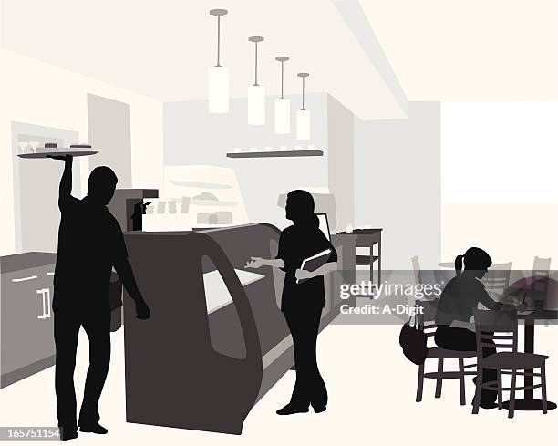 coffeeshop lunch vector silhouette - restaurant manager stock illustrations