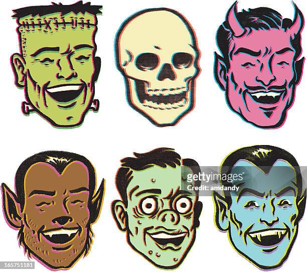 retro-monster-party - halloween stock-grafiken, -clipart, -cartoons und -symbole