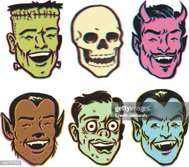 retro monster party - halloween vector stock illustrations