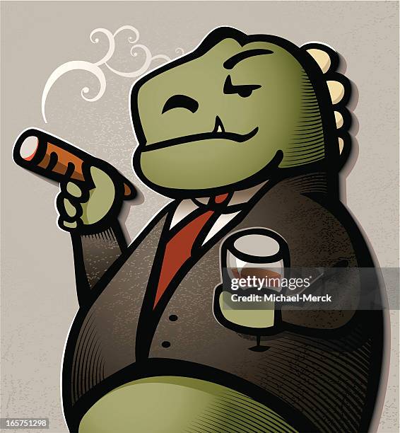 smug business dinosaur - brandy snifter stock illustrations