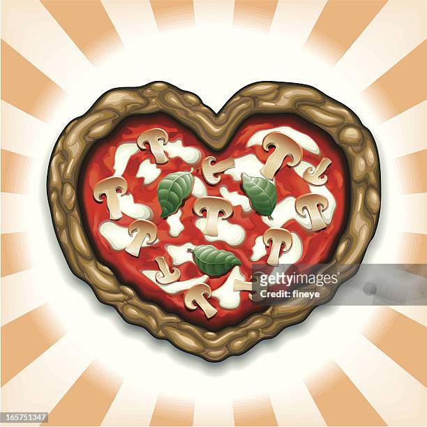 heart shaped mushrooms pizza - vegetarian pizza stock illustrations