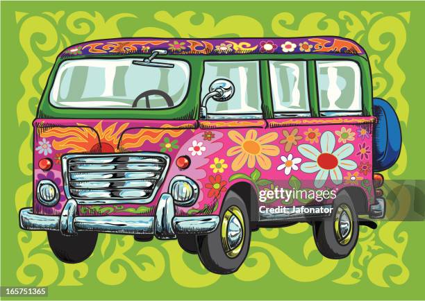 the flower power van - hippie stock illustrations