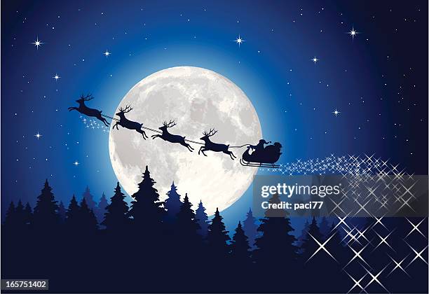 santa claus sleigh tonight - mid air stock illustrations