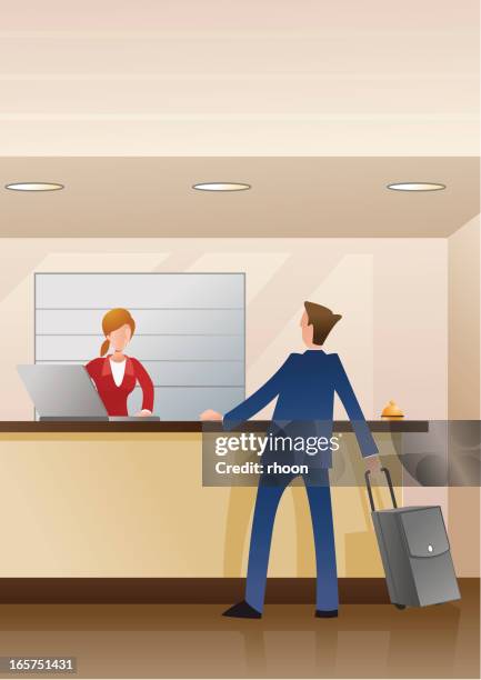 man checking in - conference hotel stock illustrations