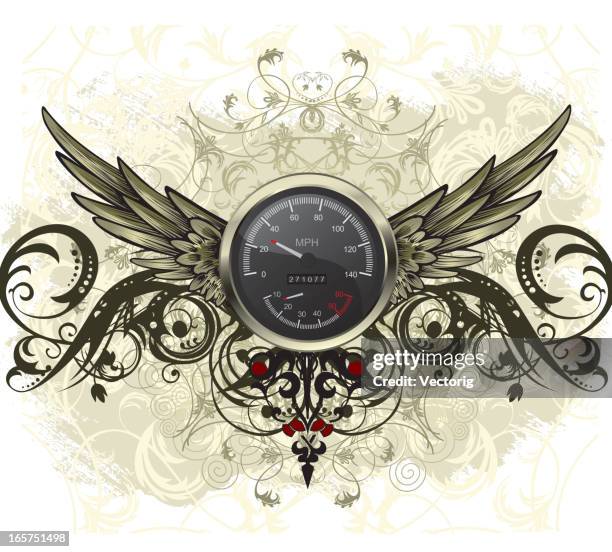 speedometer with wings - liquid chrome stock illustrations