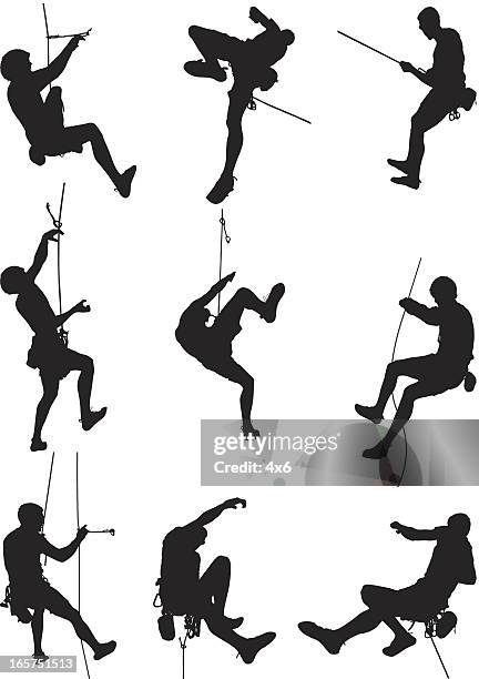 ilustraciones, imágenes clip art, dibujos animados e iconos de stock de hombres rápel y practique alpinismo - escalar