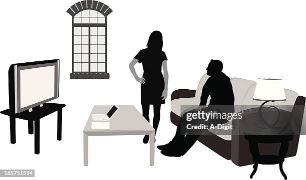 commentary vector silhouette - couple couch stock illustrations