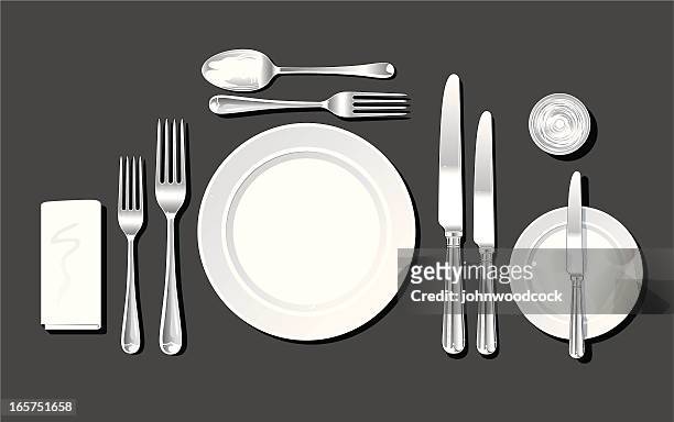 realistic place setting - silverware stock illustrations