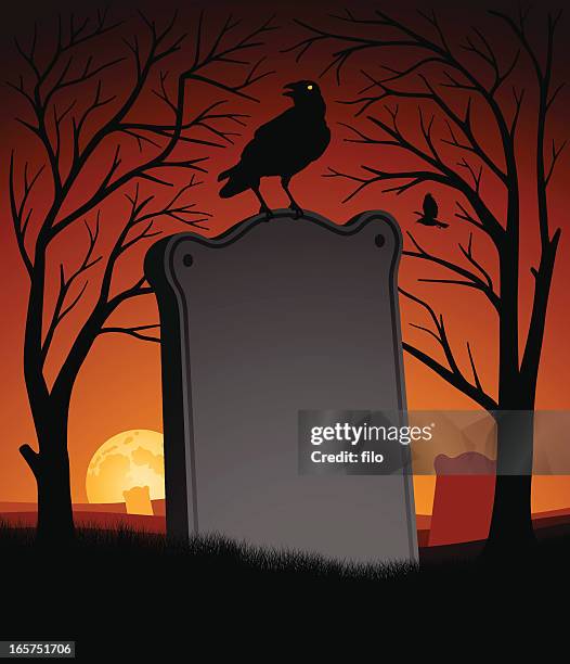 stockillustraties, clipart, cartoons en iconen met spooky halloween scene - grafsteen