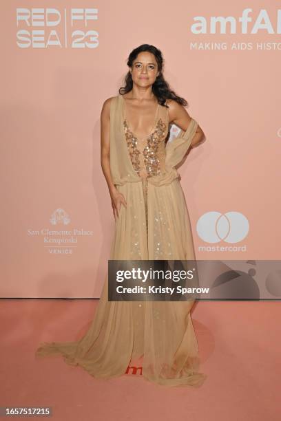 Michelle Rodriguez attends the amfAR Gala Venezia 2023 presented by Mastercard and Red Sea International Film Festival on September 03, 2023 in...