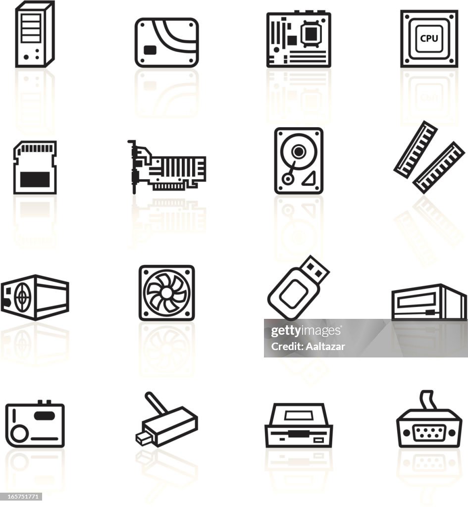 Schwarze Symbole-Computer-Komponenten
