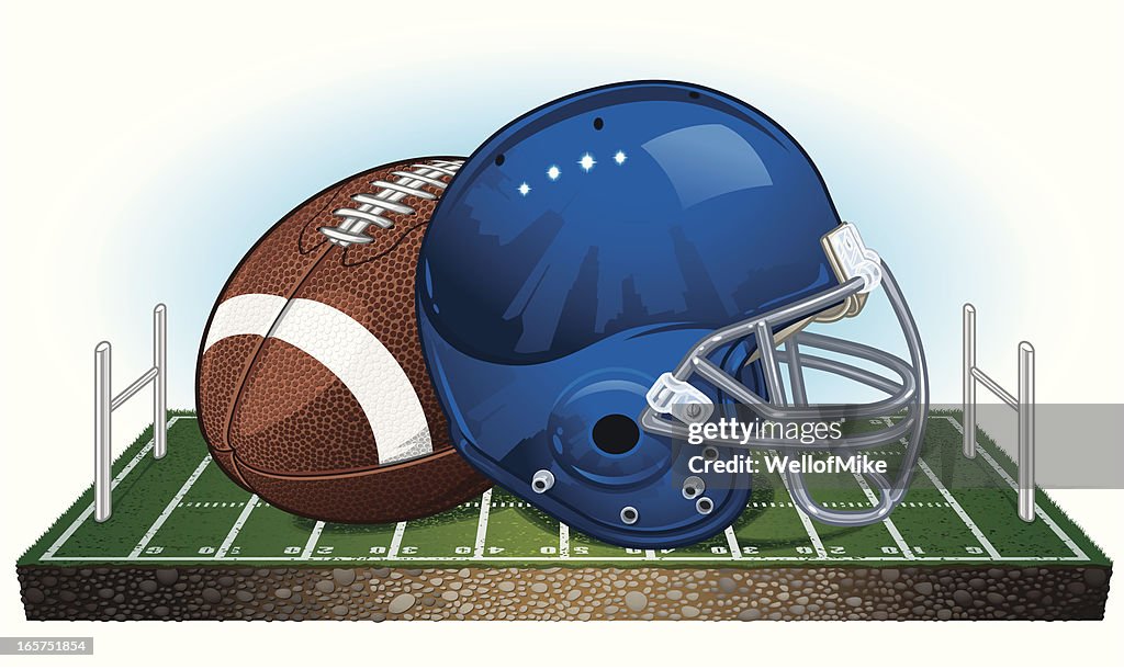 Football Helmet with Ball on Field