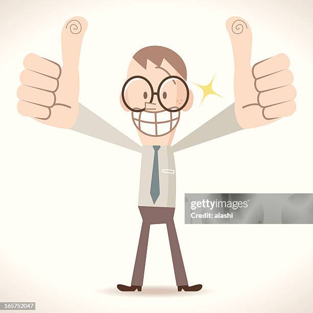 nerd man gesturing thumbs up - ecstatic stock illustrations