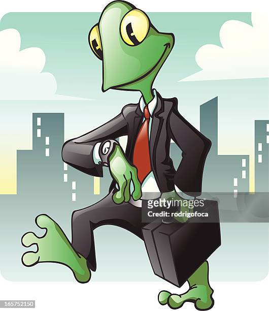 illustrations, cliparts, dessins animés et icônes de grenouille d'affaires vérifier l'heure - rodrigofoca