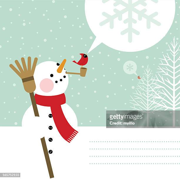 ilustrações de stock, clip art, desenhos animados e ícones de inverno. deixe ´ s a neve. boneco de neve e cardeal - blue cardinal bird