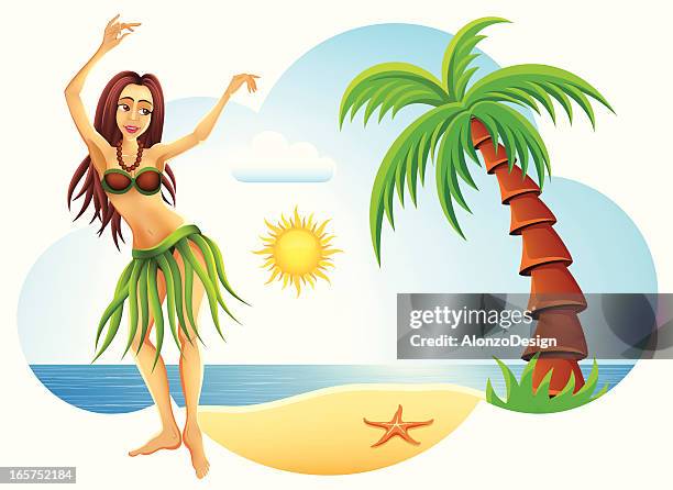 hula dancer cartoon - hula stock illustrations