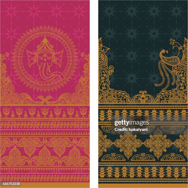 stockillustraties, clipart, cartoons en iconen met sari borders tall - gold - vachtpatroon
