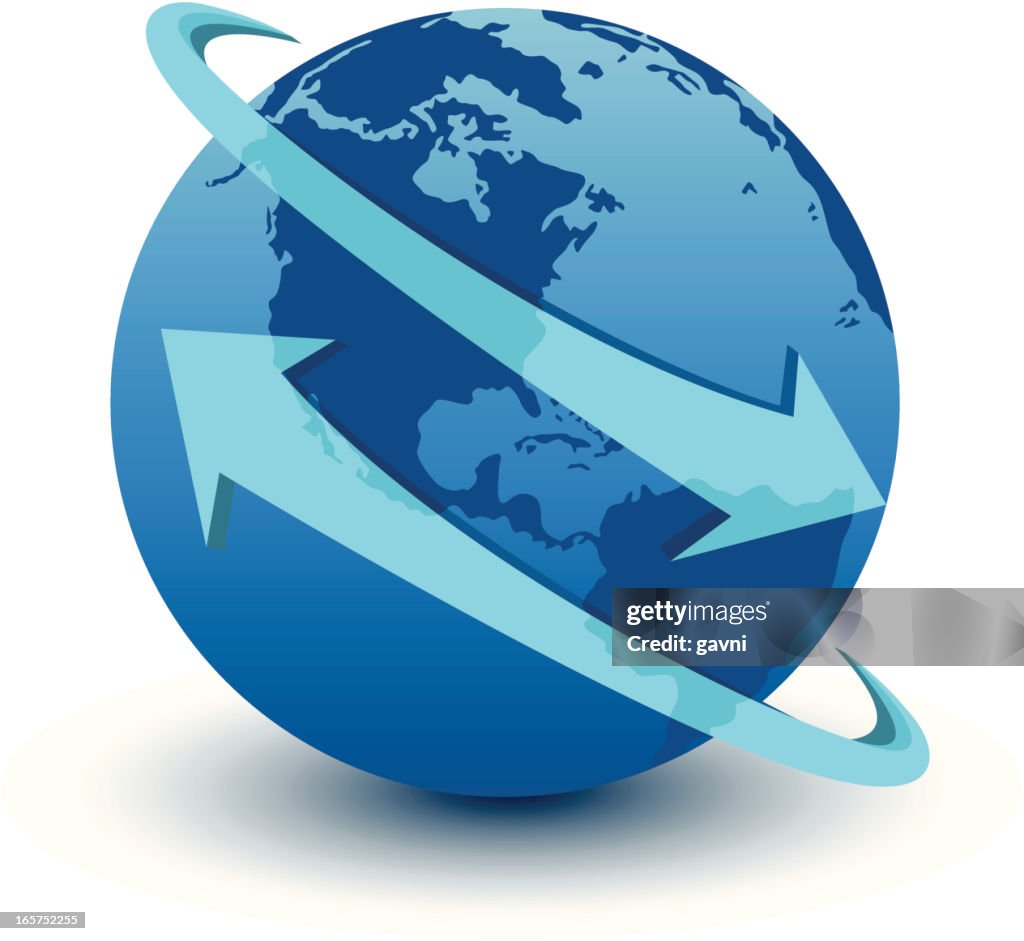 Globe of the world with arrows circling around 