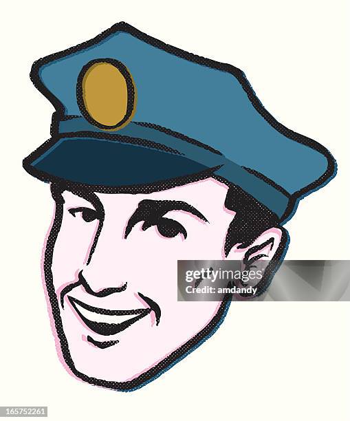 ilustrações de stock, clip art, desenhos animados e ícones de feliz homem lei - uniform cap