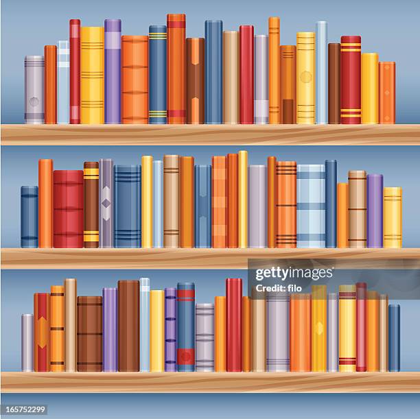 bookshelf full of books - books on a shelf stock illustrations