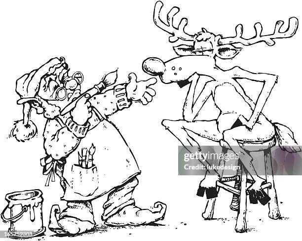 elf painting deer - action painting stock illustrations